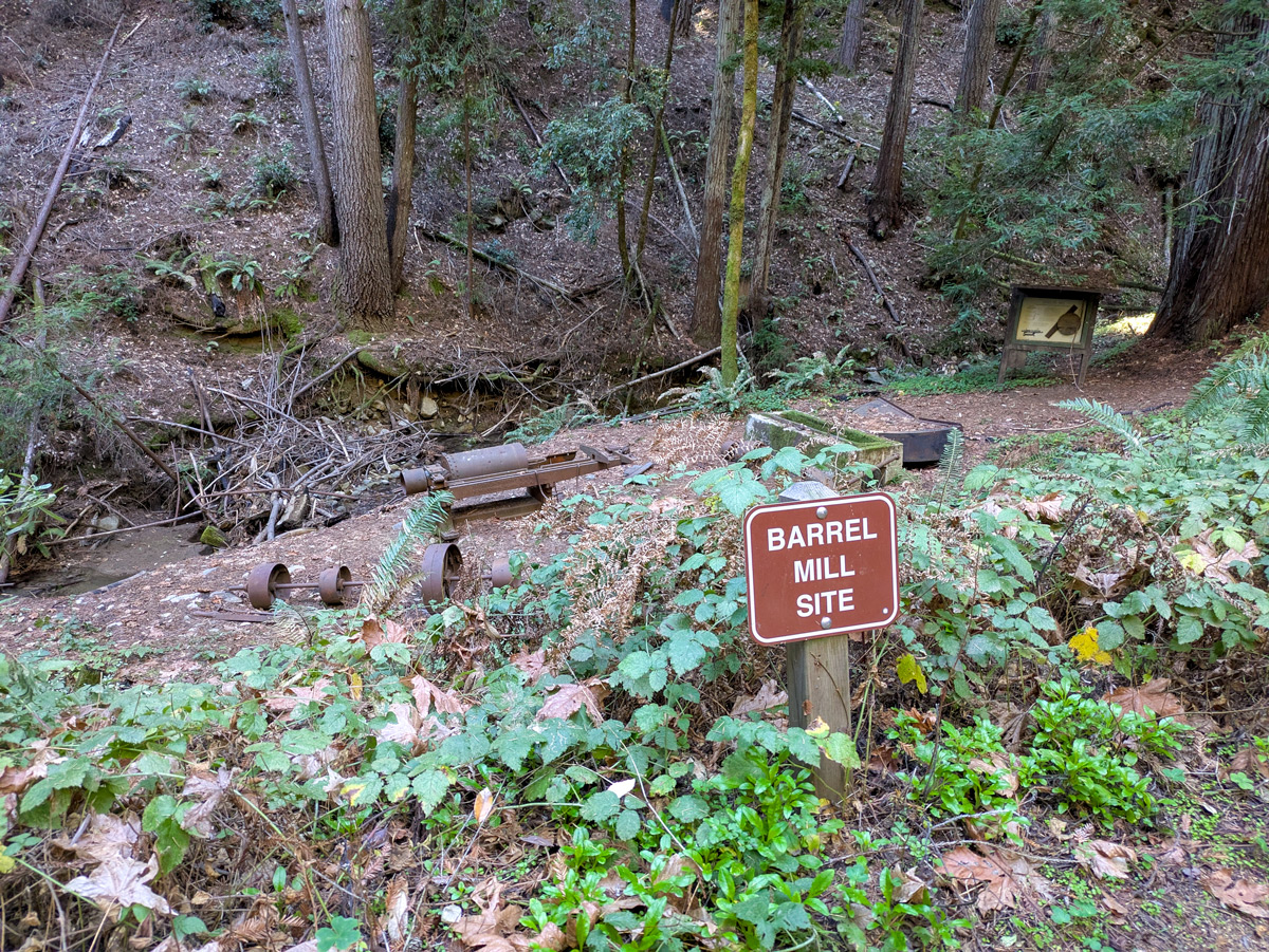 The barrel mill site off Fall Creek Trail.